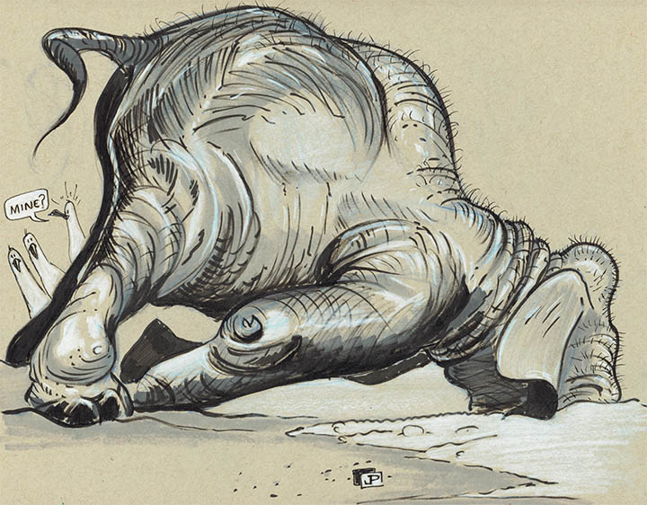 Baby Elepphant - Gallery of Sketchbook Sketches, Illustrations, Drawings, Digital Illustrations - Drawing on Toned Paper - by Joseph Pedroza | JosephPedroza.Com