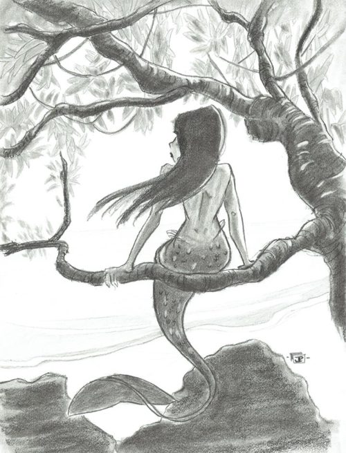 Mermaid Sketch - On An Island - Gallery of Sketchbook Sketches, Illustrations, Drawings, Digital Illustrations - by Joseph Pedroza | JosephPedroza.Com