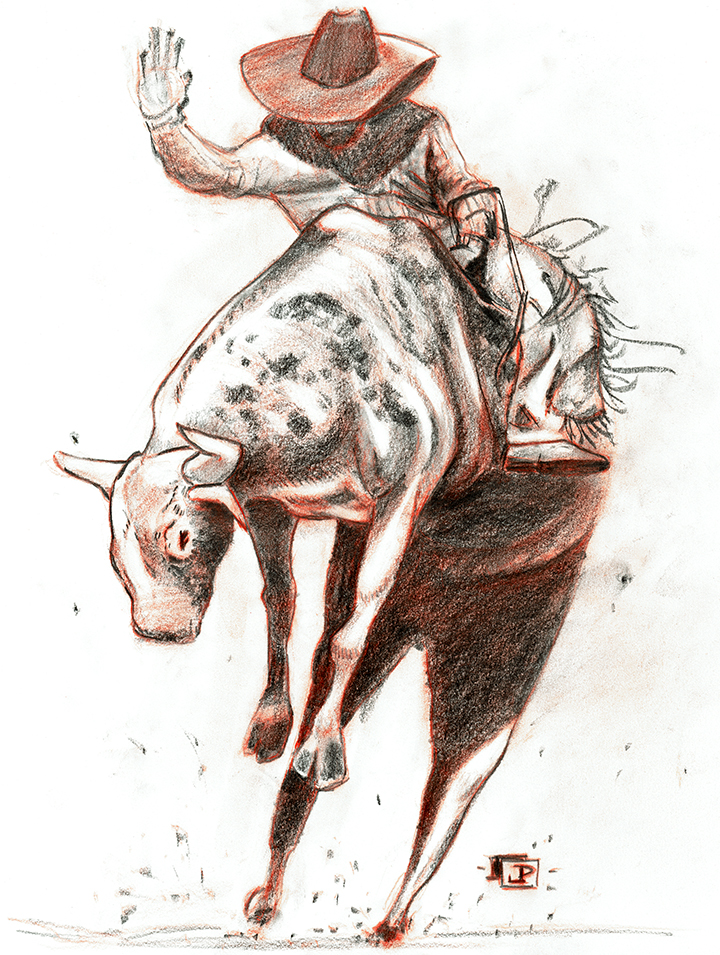 Mounted - Bull Riding - by Joseph Pedroza